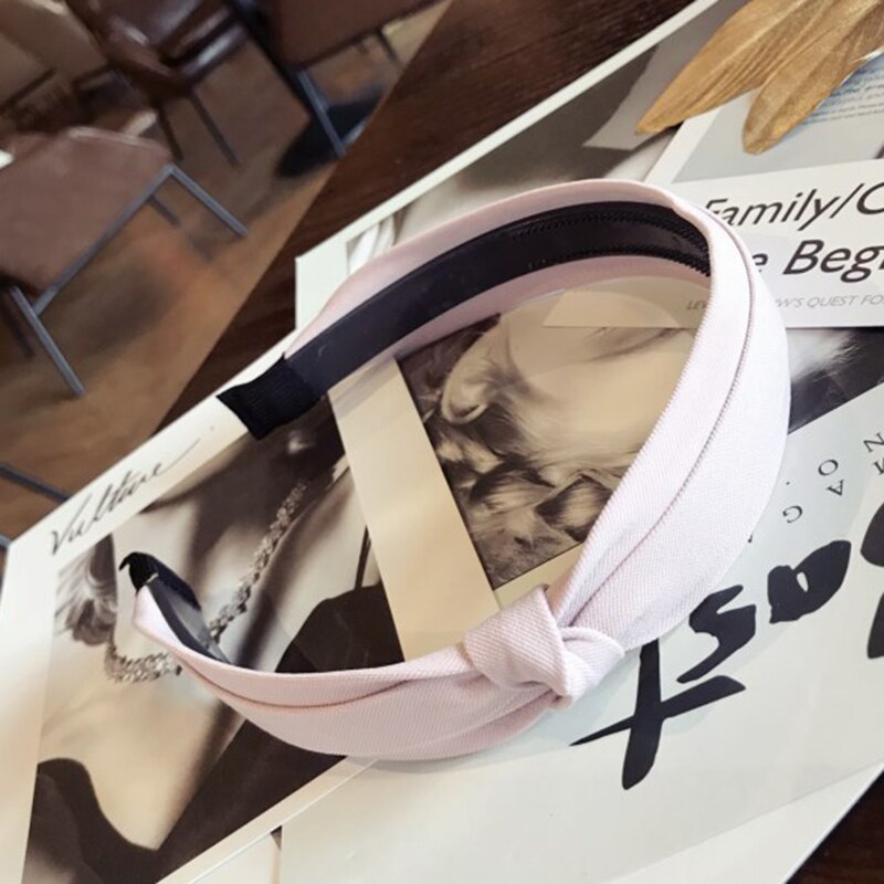 Effen Kleur Knoop Hoofdbanden Voor Vrouwen Eenvoudige Stof Meisjes Haarband Vrouwen Haaraccessoires Brede Zijde Haarband: Roze