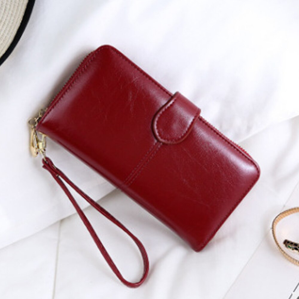 Women Oil Wax Leather Wallet Female Purses Big Capacity Hasp Zipper Purse Ladies Long Wristlet Clutch Coin Card Holders: 7