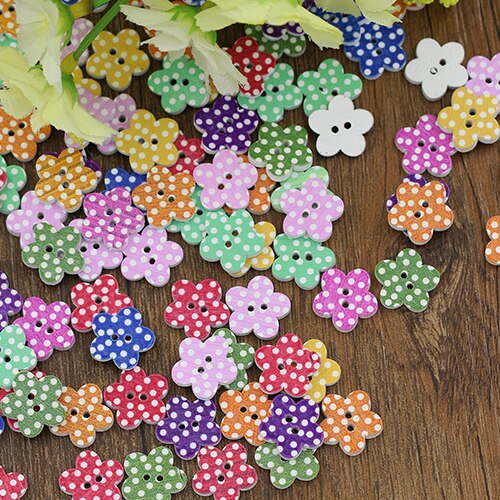 100 Stks Mooie Houten Knoppen DIY Naaien Scrapbooking Bloem Stippen Gemengde 20X2mm