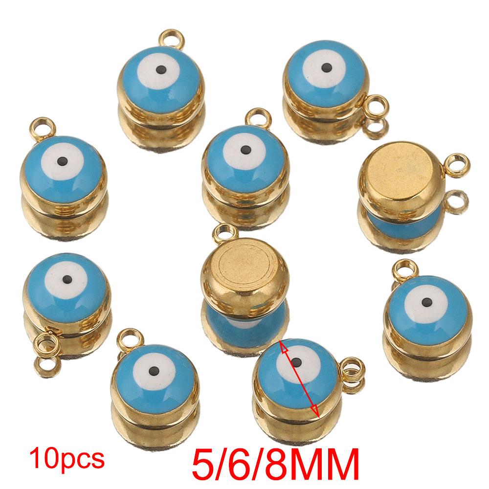 10 pz 5 6 8mm in Acciaio Inox Rotondo Smalto Cielo Blu Bianco il male occhio Pendenti e Ciondoli per la Produzione di Gioielli Risultati Orecchino Braccialetto tutto'ingrosso: M. / nero