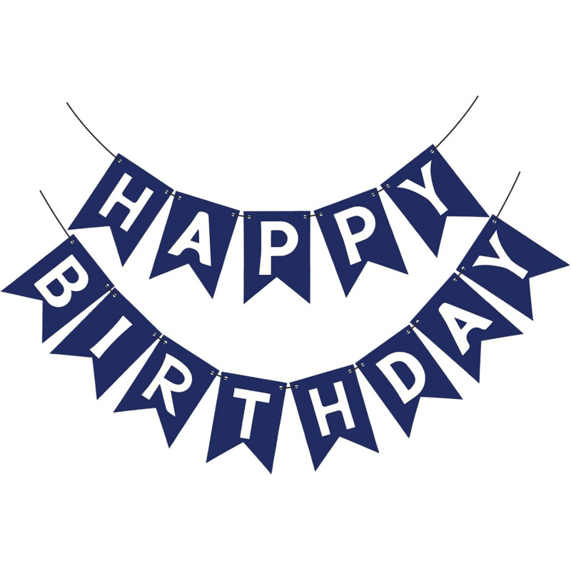 Marineblauwe Happy Birthday Banner - Blue Sign Bunting Banner voor mannen, jongen, babyshower, muur, deur, feest, theekransje decoraties