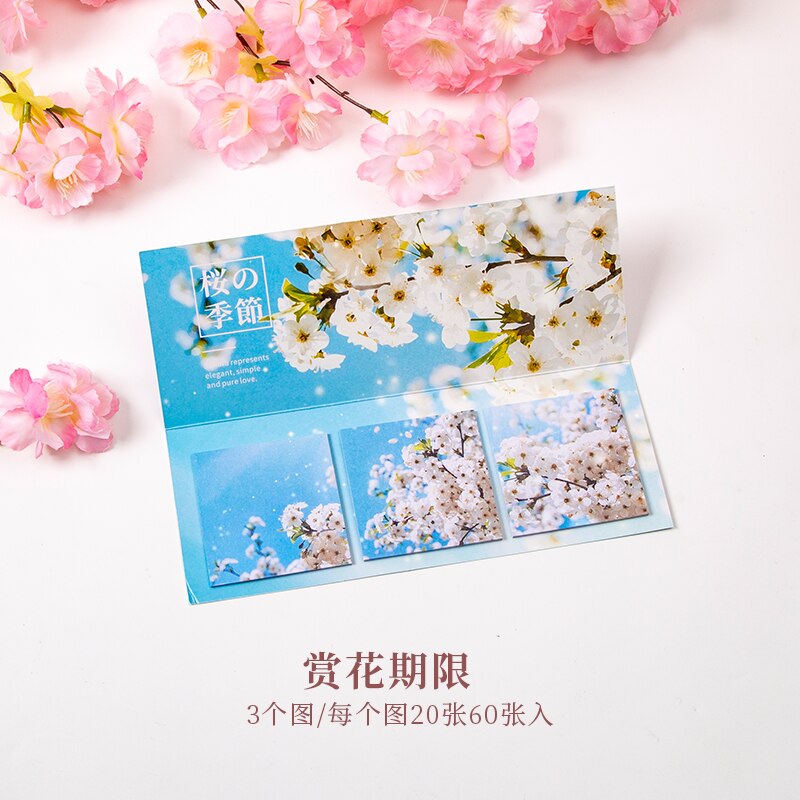 COO NOTE 60 Pages Romantic cherry blossom notes Sticky Memo Pad School Stationery Supplies: B