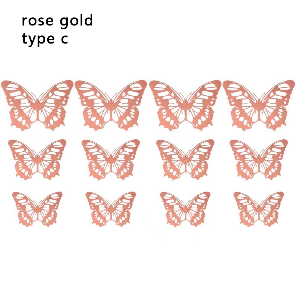 Autocollants muraux papillons 3D ajourés, 12 pièces/ensemble, décoration pour chambres d'enfants, décoration de maison, réfrigérateur, bricolage, fête de mariage: RG-3