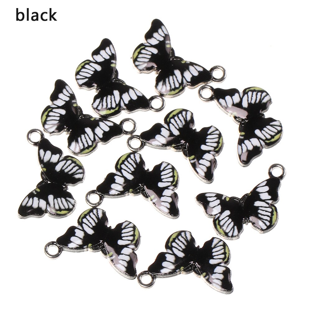 Colgantes de mariposa de esmalte azul, accesorios de joyería hechos a mano, 10 piezas: balck