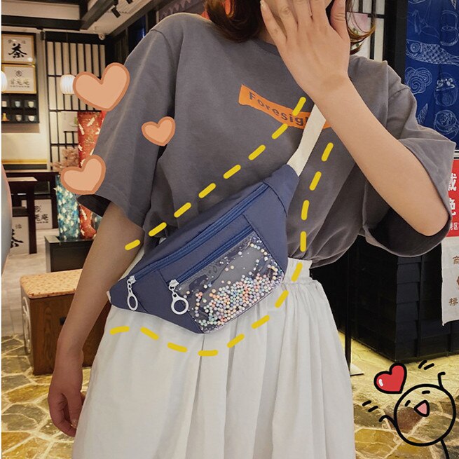 Giappone delle donne di stile della cinghia del sacchetto trasparente borsa di tela petto casuale movimento delle donne sacchetti di spalla di proprietà della chiusura lampo del sacchetto crossbody borse