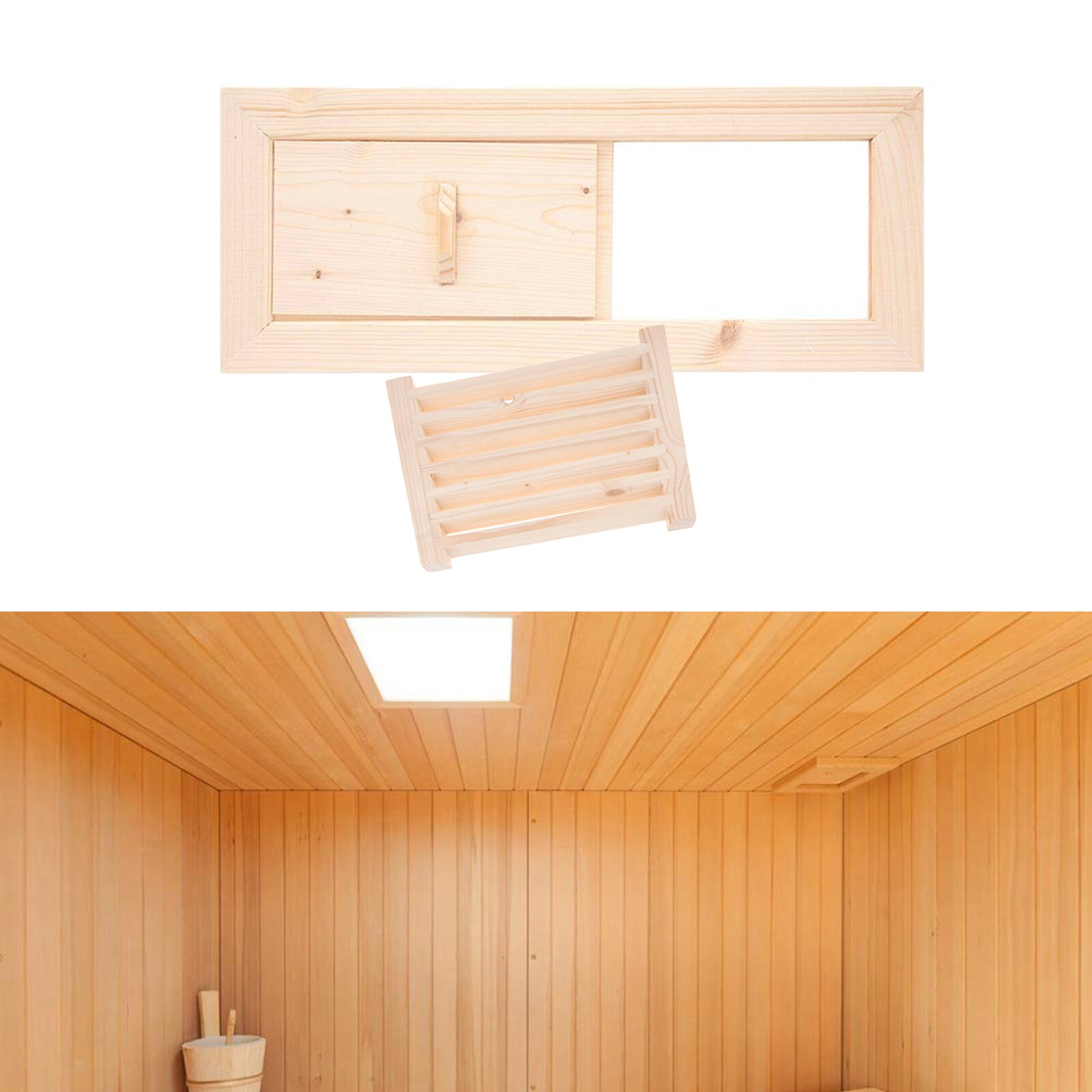 1Set Wooden Rectangle Air Vent With Blind Cover Sauna Grille Ventilation Steam Room Sauna Accessory