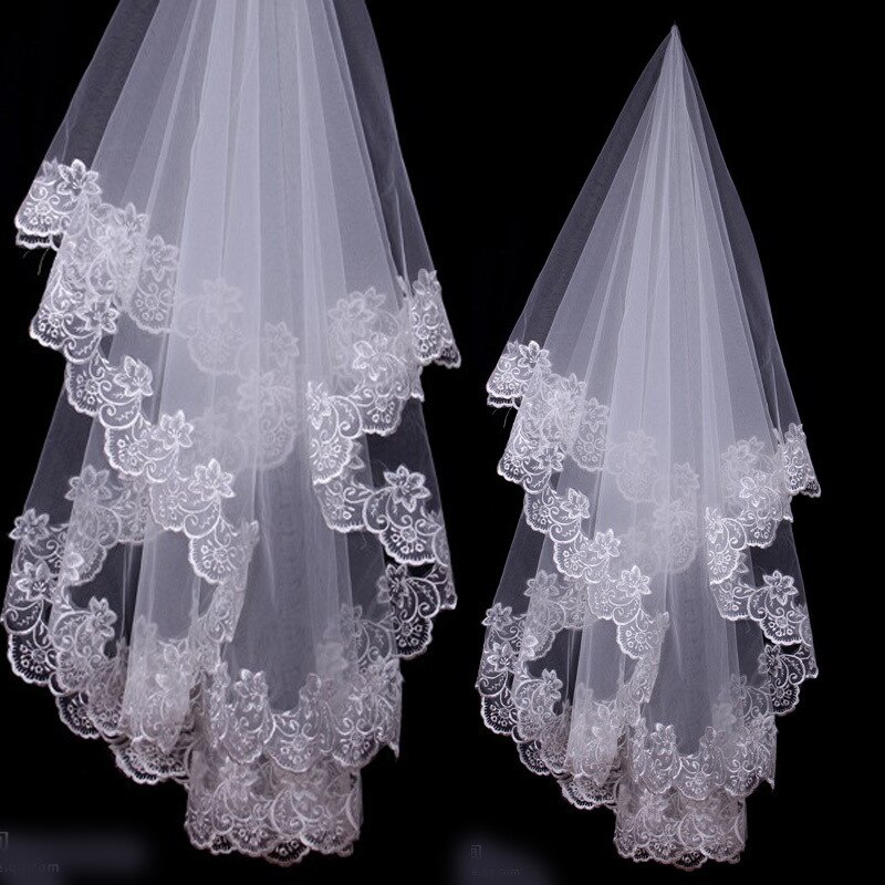 Velos de novia cortos baratos con borde de encaje, nuevos velos de boda cortos con capa, accesorios de boda