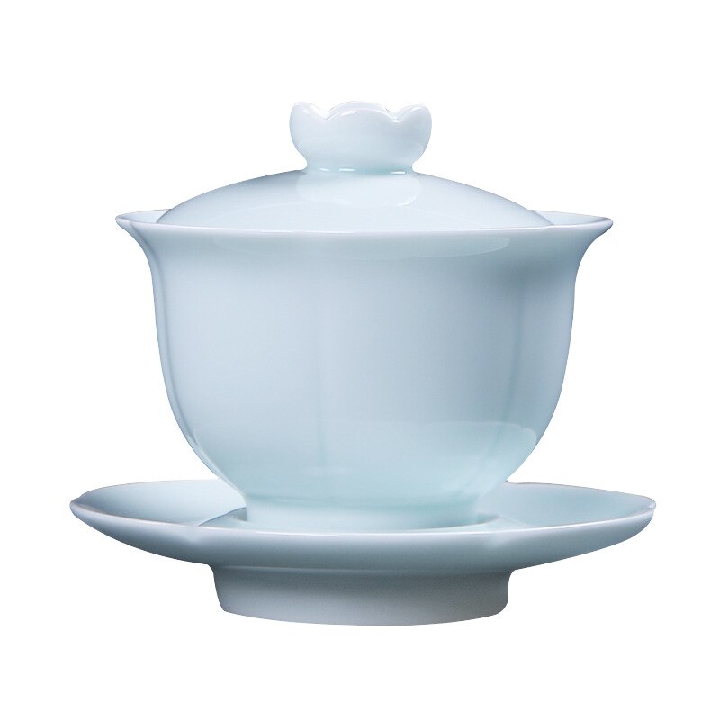 Shadow Celadon Tea Set Tea Cup Tea Bowl Handmade Ceramic Three-force Tureen Large Size Sopera De Ceramica Chrysanthemum Tea