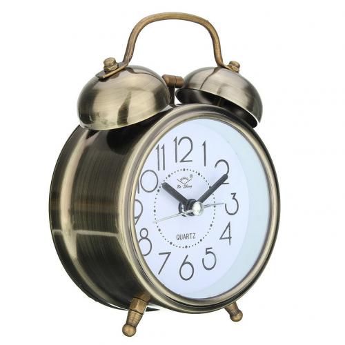 Vintage vækkeure klassiske lydløse dobbeltklokker kvarts bevægelse vækkeur natbord retro ure boligindretning: Bronze