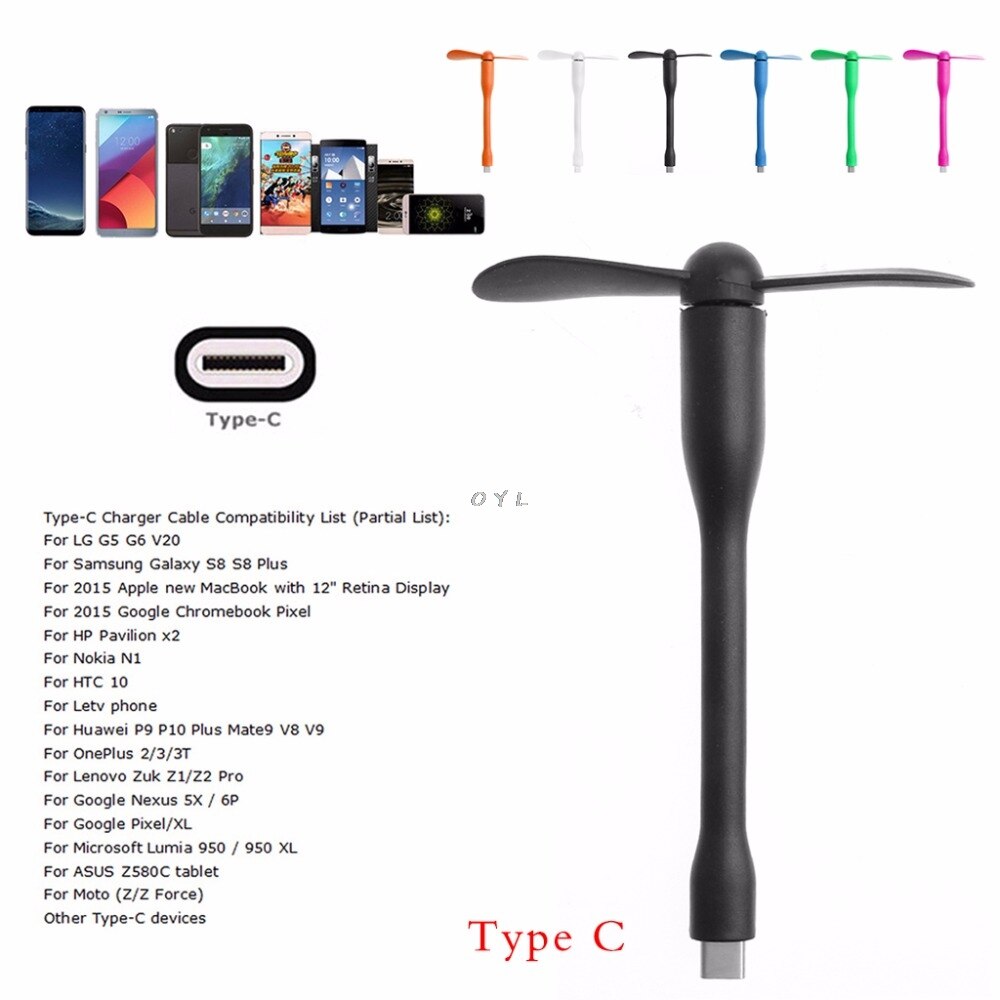 Type c usb-c fleksible mini cool blæsere til samsung lg oneplus xiaomi  mi5 mi5s mi4c huawei  p9 p10 macbook type-c jack interface blæser