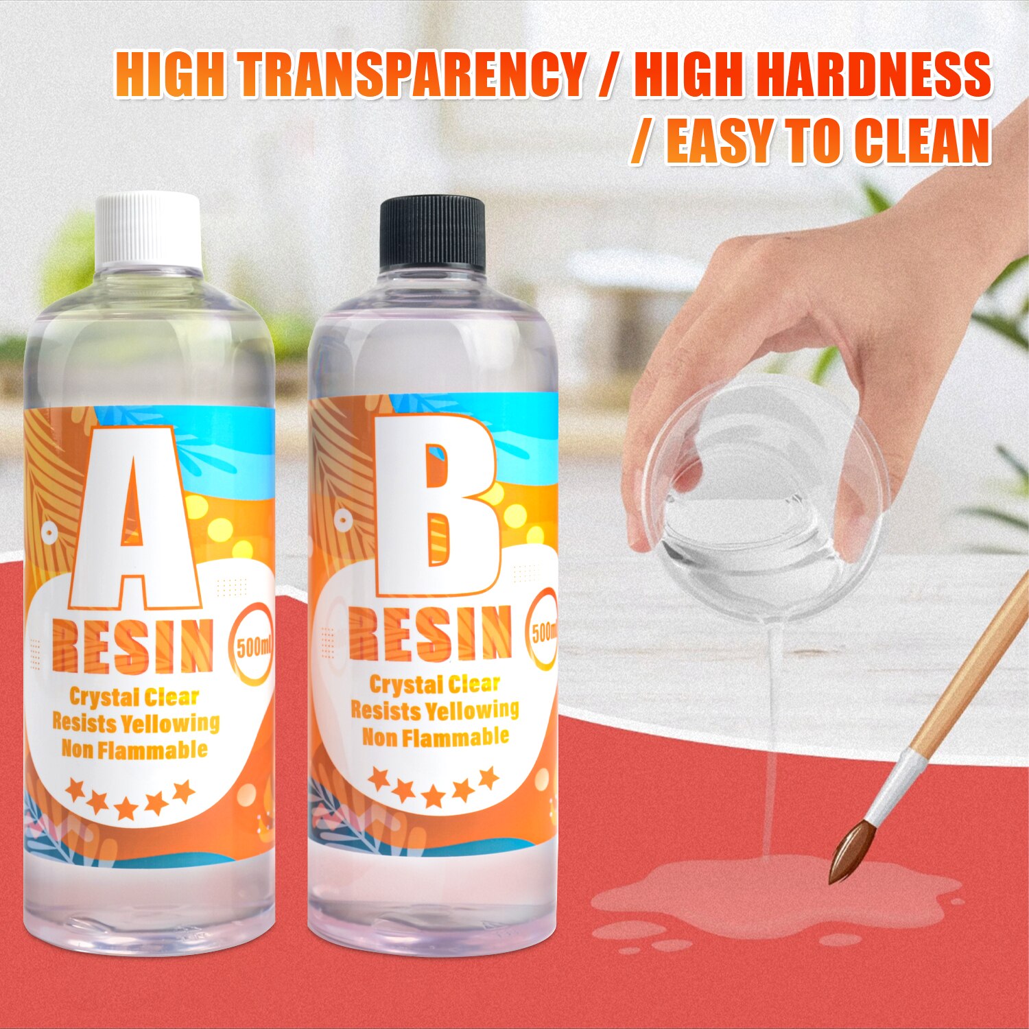 Pegamento de cristal de resina epoxi 1:1 AB, alta adhesivo de fundición transparente y recubrimiento de resina para fabricación de joyas, llavero, manualidades DIY, arte de resina
