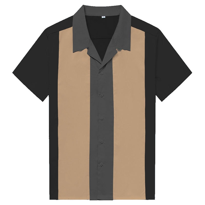 Charlie Harper Shirt Vertical Striped Shirts for Men 50s Rockabilly Shirt Button-Down Cotton Shirts Short Sleeve Vintage Dress