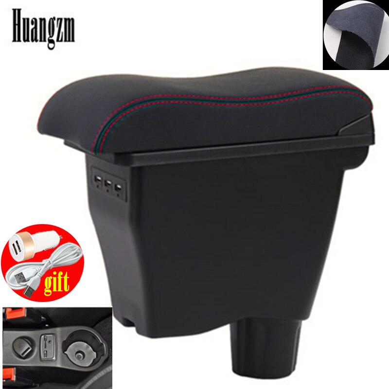 for Smart 450 451453 454 Fortwo Forfour armrest box Double-layer USB Universal Car Armrest Box: B2 Red line 3 usb