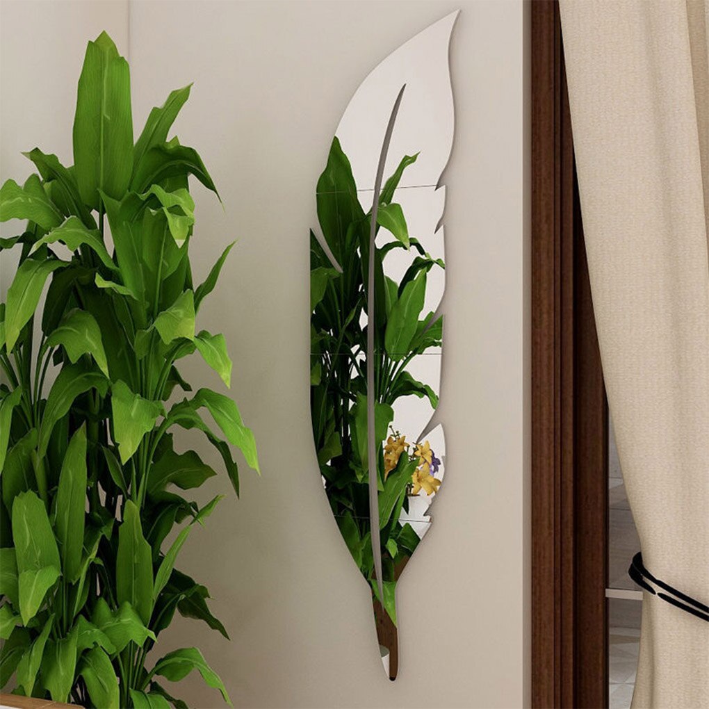 Muursticker spiegel plakkend 3d acryl waterdichte veren muursticker voor thuis slaapkamer muurdecoratie