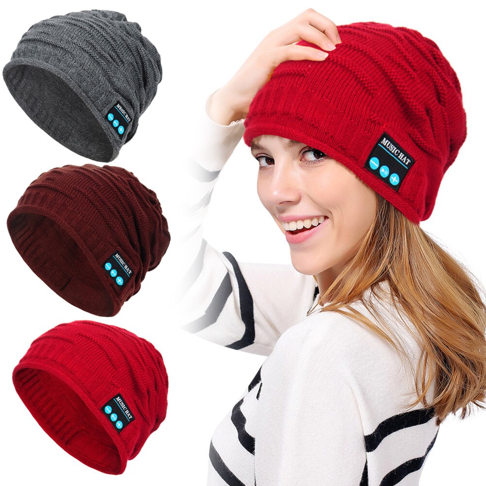 Bluetooth musikk strikket beanie lue trådløs smart varm cap headset høyttaler med mikrofon  h7jp