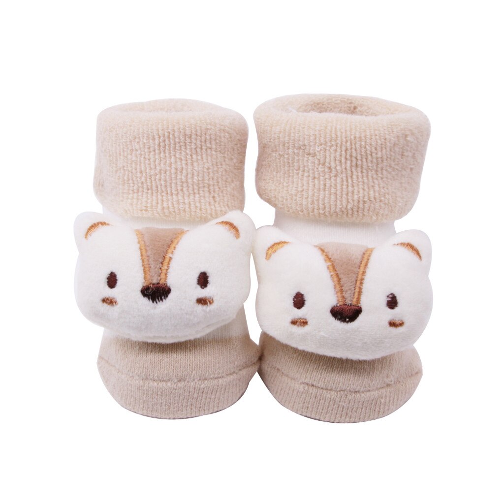 Anti-slip Socks Cartoon Bell Socks Baby Kids Winter Warm Color Sock Baby Infant 3d Cartoon Socks Newborn Cotton Boys Girls: Beige / S