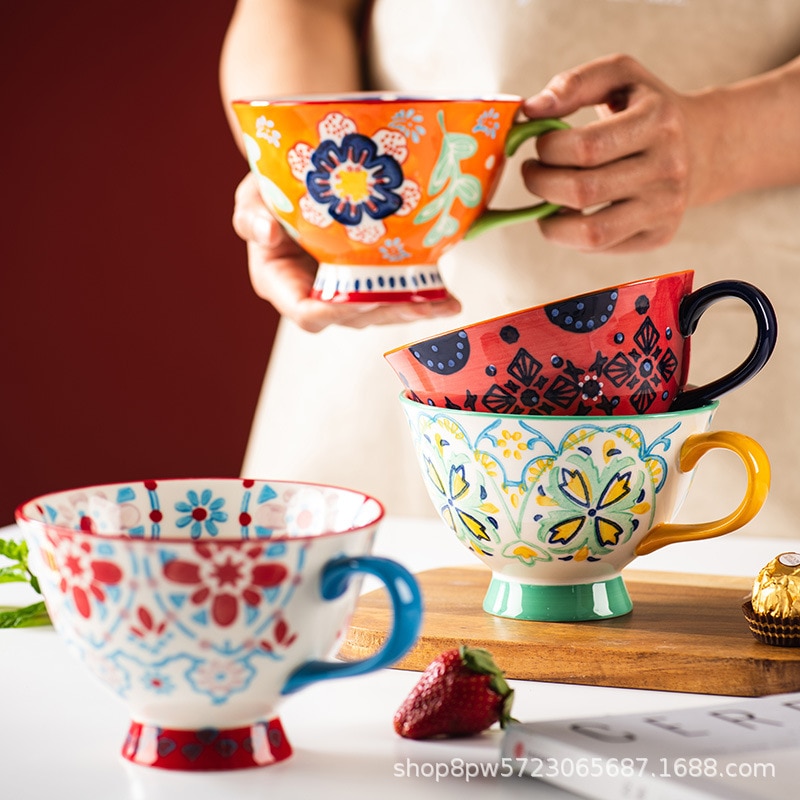 Taza de cerámica grande para desayuno, taza para leche,