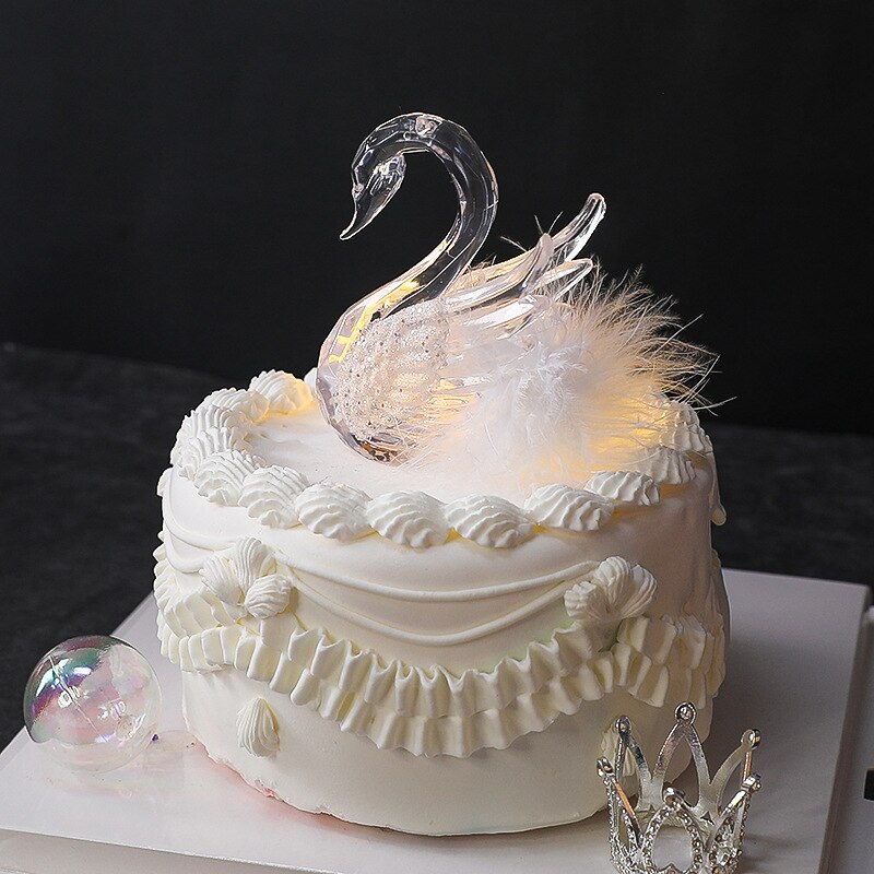 Romantic Beautiful Crystal Swan Decoration Ornaments Romantic Wedding Cake Feather Swan Dress Up Supplies Cake Decorating Tools