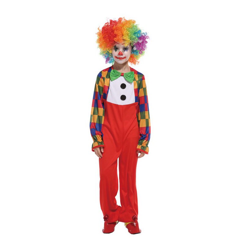Barn barn stygg färg rutig röda byxor clown kostym för pojkar halloween purim karneval fest maskerad mardi gras outfit