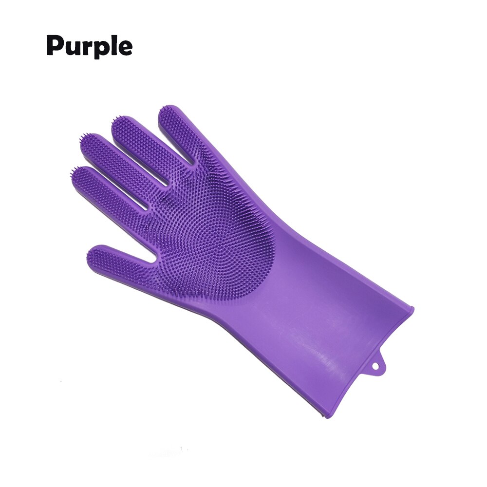 2 in 1 Magic Silicone Dish Scrubber Glove 100% Food Grade Cleaning Gloves Rubber Brush Heat Resistant Dish Washing Mittens: purple / right hand