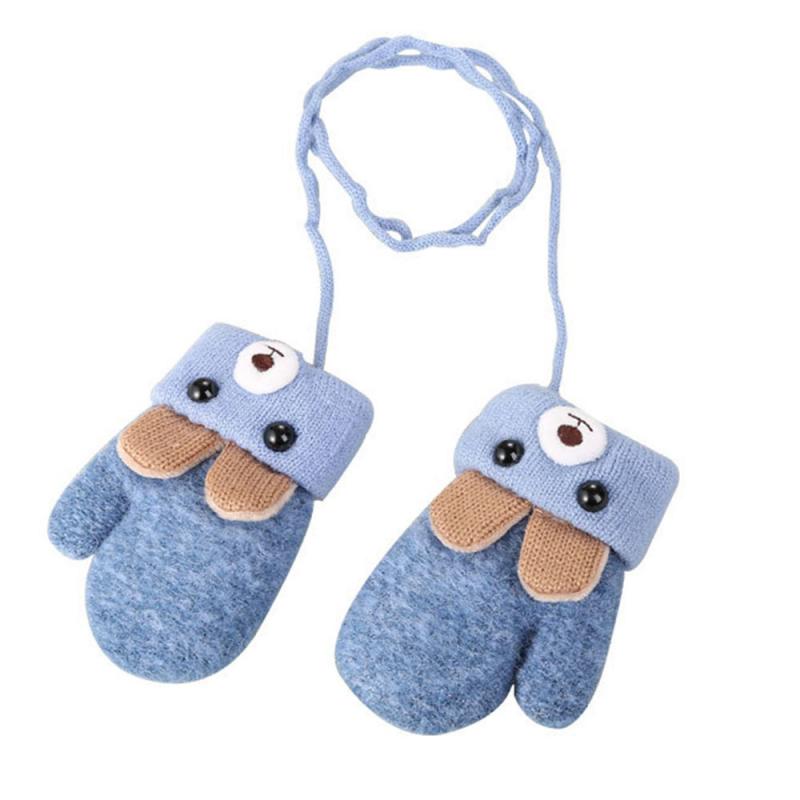 0-3 Years Old Cute Bear Cartoon Baby Gloves Winter Knitted Gloves Knit Wool Newborn Mittens Warm Full Velvet Thick For Baby