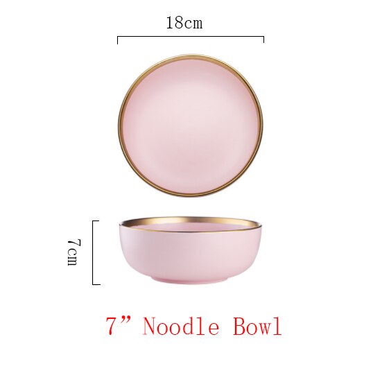 Pink/blå keramik guld indlæg tallerken sæt bøf mad tallerken nordisk stil komplet bordservice skål fad porcelæn spisestel sæt: D