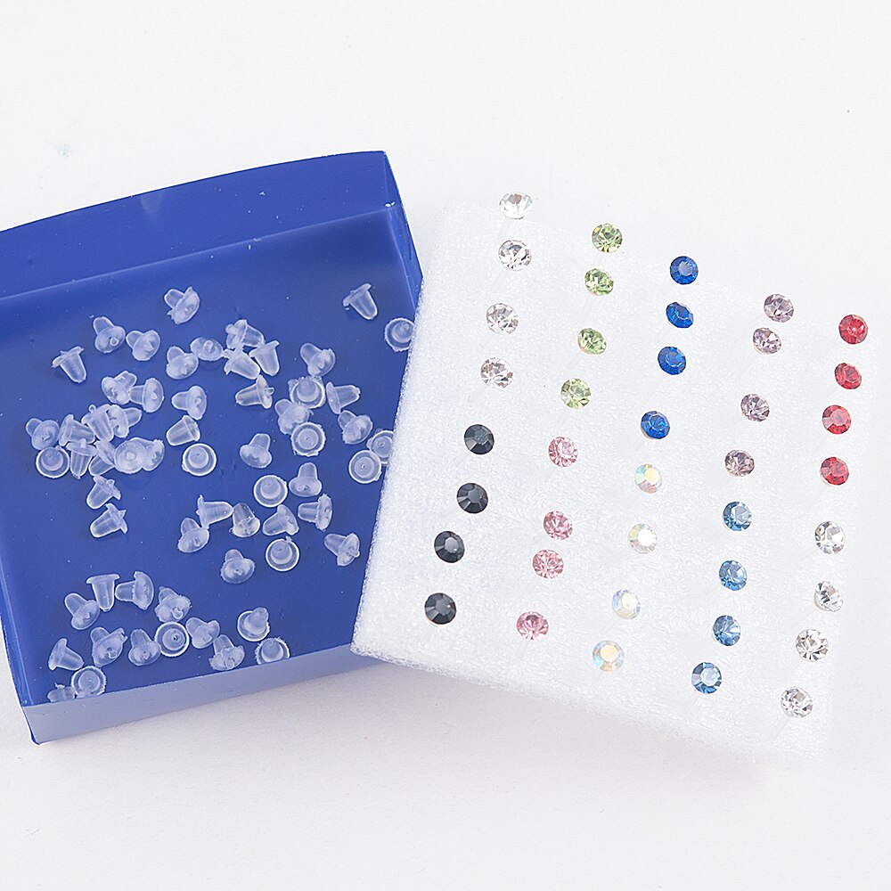 20 paar/satz Frauen Mädchen Strass Kristall Ohr stecker Ohrringe Party Eelgant Ohrring Schmuck 2 3 4 5mm: Weiß / Blau verzinkt