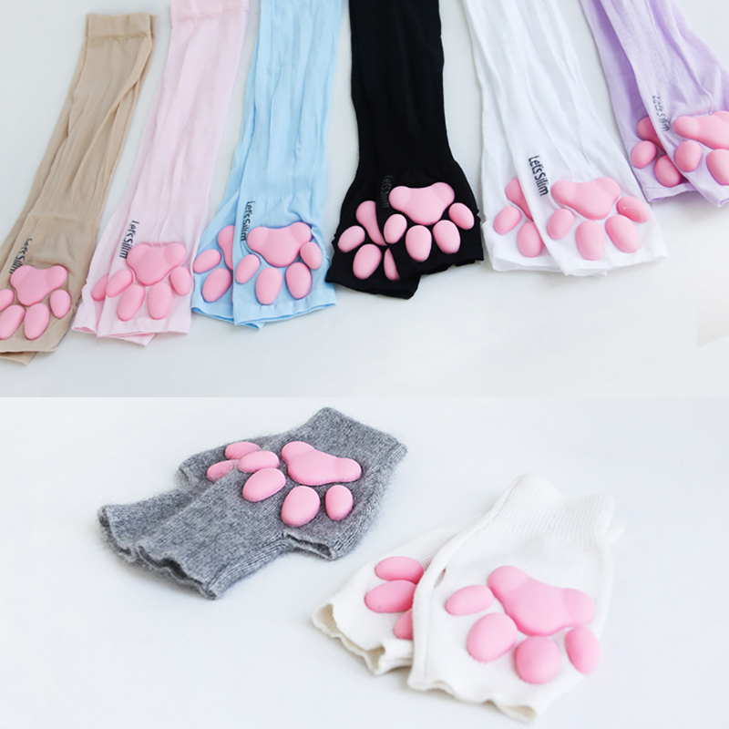 Guantes de silicona 3D con forma de Pata de Gato para mujer, guantes sin dedos, para Cosplay, Navidad y Halloween