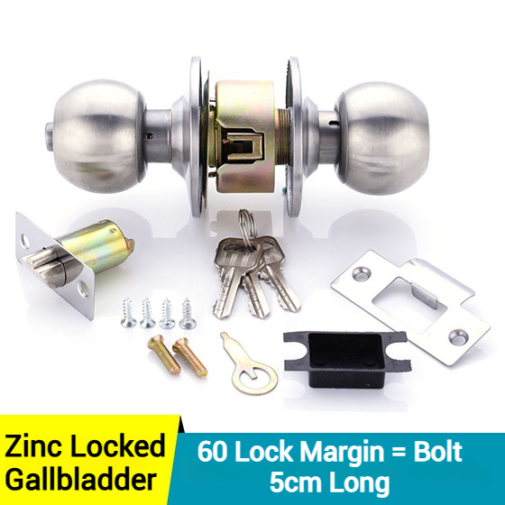 Zexef runde dørhåndtag i rustfrit stål med rotationslås, metal dørhåndtag med nøgle til soveværelser, stuer, badeværelser: L / Guld