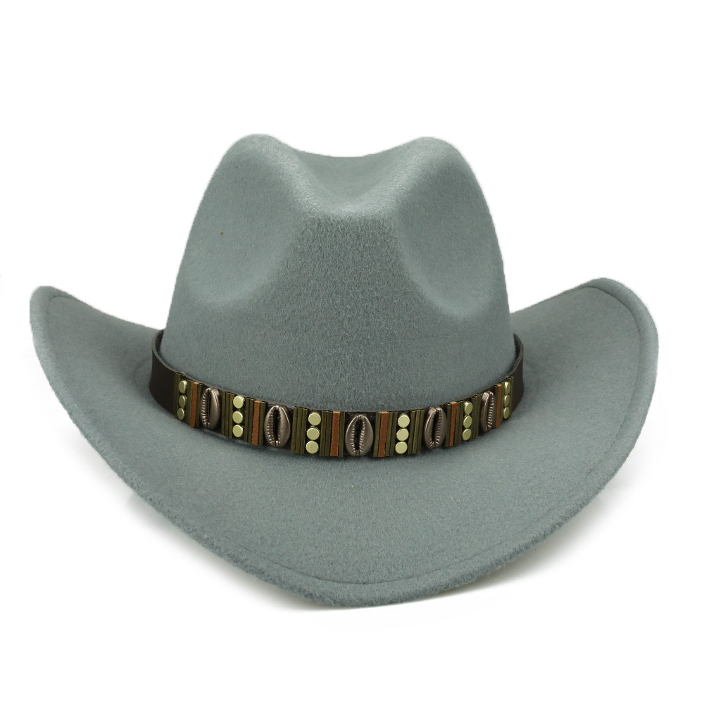 Yy metal bælte cowboy kasketter mænd efterår rytter hat kvinder vinter western cowgirl hatte sombrero cowboy disfraz  fd19054: Grå cowgirl hat