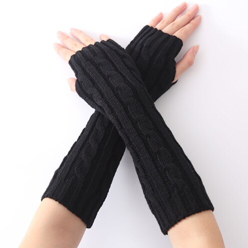 Frauen Winter Handgelenk Arm Gestrickte Lange Fingerlose Weiche Solide Strick Warme Handschuhe Ellenbogen Gestrickte Ärmel Radfahren Handschuh: Schwarz