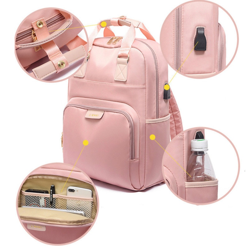 Female Pink Backpack Women's Laptop Backpack 14 15 Inches Woman Waterproof Bagpack School Bags For Teenager Girls Women Rucksack