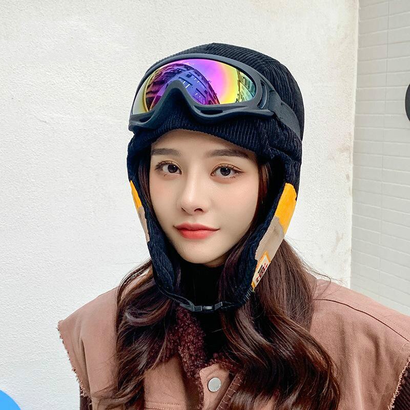 Yqyxcy russische hoed dames winter bomber hoeden met bril gehoorbescherming dikke warme muts gorras russische pet sneeuw gorros