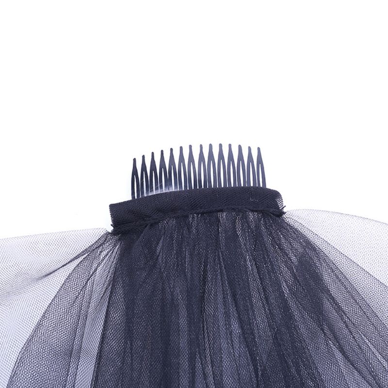 Womens Romantic Halloween Day of the Dead Wedding Veil with Black Flower Petals