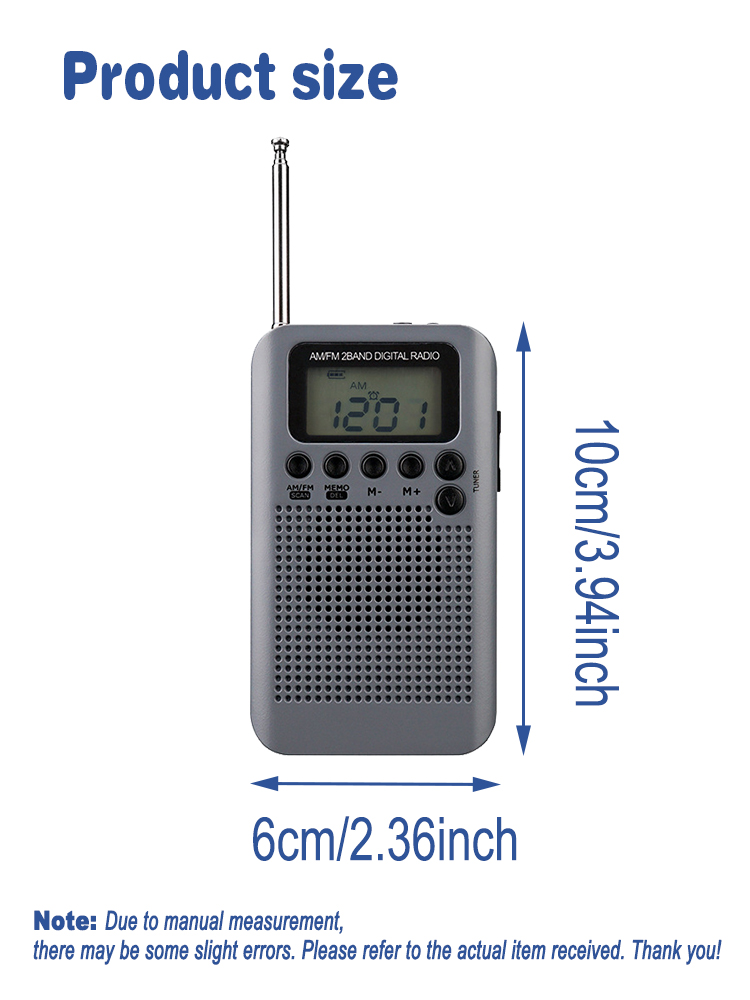 1pc AM FM Portable Radio Transistor Radio With Loud Speaker and phone Jack 2AAA Battery（ Without Battery)Operated