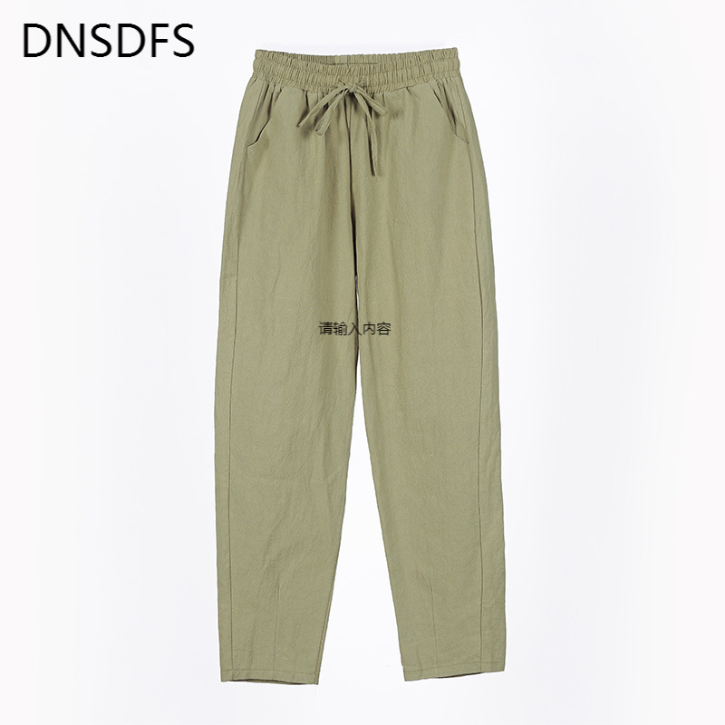Pantalones bombachos de algodón para mujer, pantalón informal, holgado, liso, hasta el tobillo, coreano, con bolsillo elástico, para verano y otoño