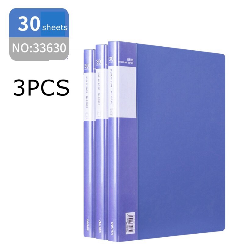 1/2/3/5PCS Deli folder 33610 transparent interleaf A4 clear leaf file folder 10-100 sheets documents loose leaf folder: 33630(3PCS)