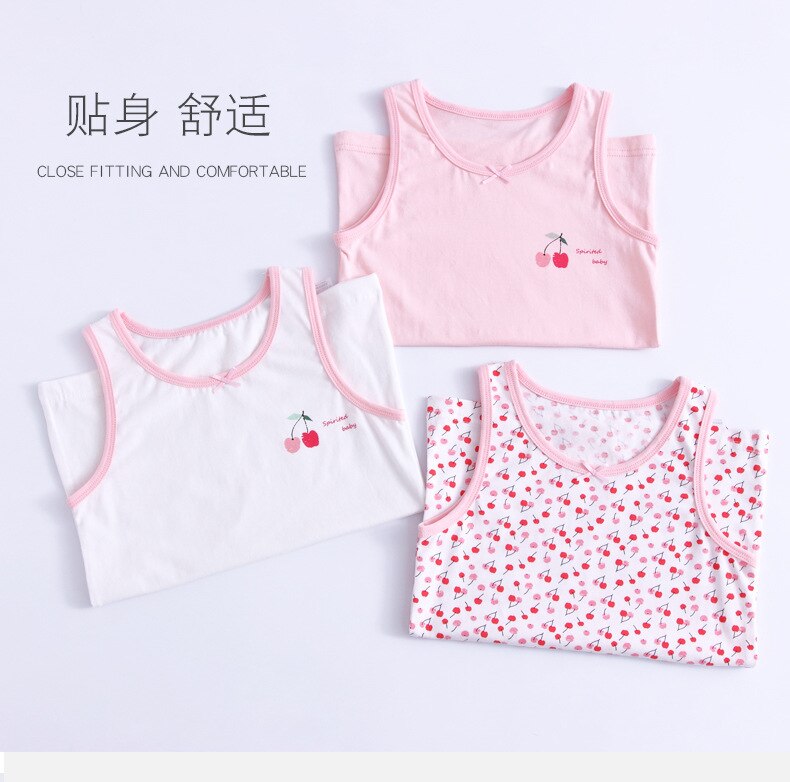 Pige jordbær ensfarvet tanks børneundertøj blød bomuld top camisole teenage sommer åndbar vest 3 stk/parti str. 90-160