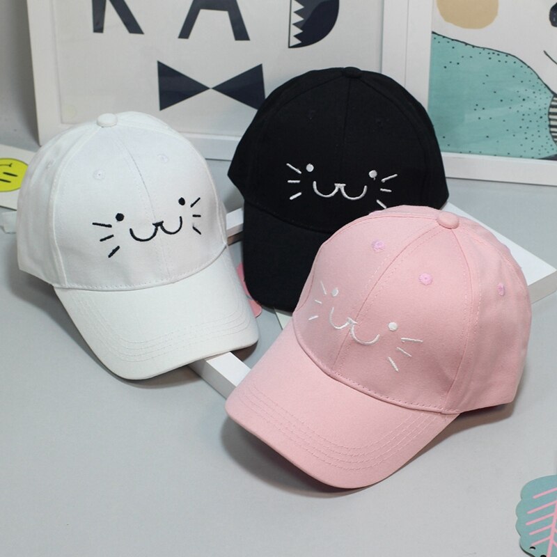 Moda ajustável bordado snapback boné de beisebol bonito gato dos desenhos animados rosto hip hop chapéu liso boné casual para meninas do menino