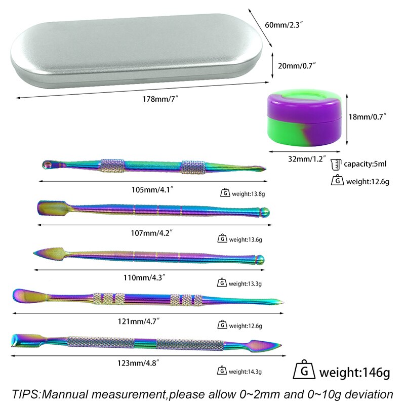 5pcs metal carving tool and 5ml silicone container jar stainless steel wax carving dab tool for slick oil wax concentrate
