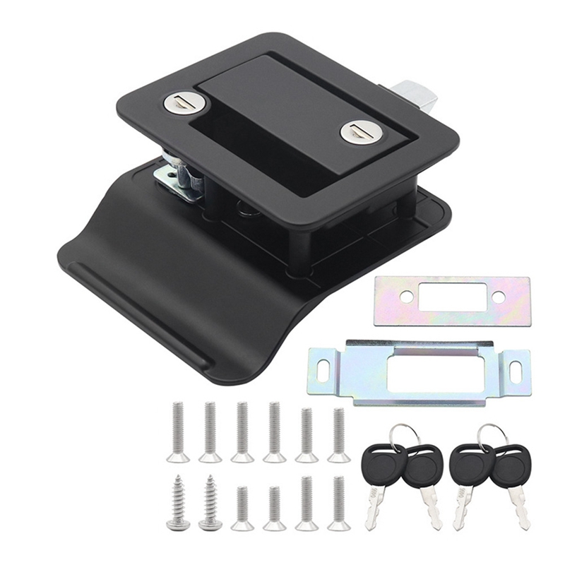 Serratura per porta d'ingresso per rimorchio camper Sostituzione serratura per porta camper Doppia porta aperta + catenaccio Maniglia per porta chiave computer nera: Default Title