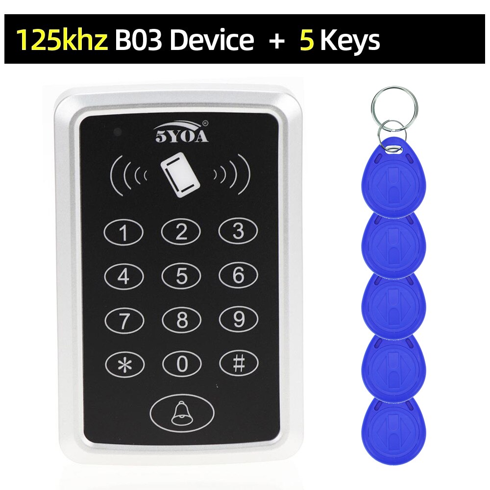 125KHz RFID Access Control Keypad EM Card Reader Door Access Control System Door Lock Opener Keyboard System: B03 and 5 Blue Keys