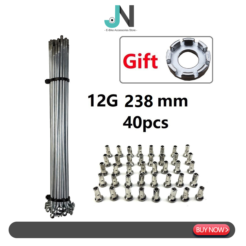 Radios y tuercas de bicicleta eléctrica, rueda de Motor de cubo de 2,56mm de diámetro de acero plateado, 12G, piezas de conversión para bicicleta de montaña y carretera: 238mm 40pcs tool