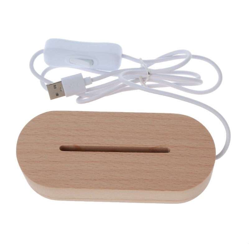 Handmade Wood Rectangle Round Oval Shape LED Display Base Resin Art Ornament Wooden Night Lighted Base Stand Crafts: F