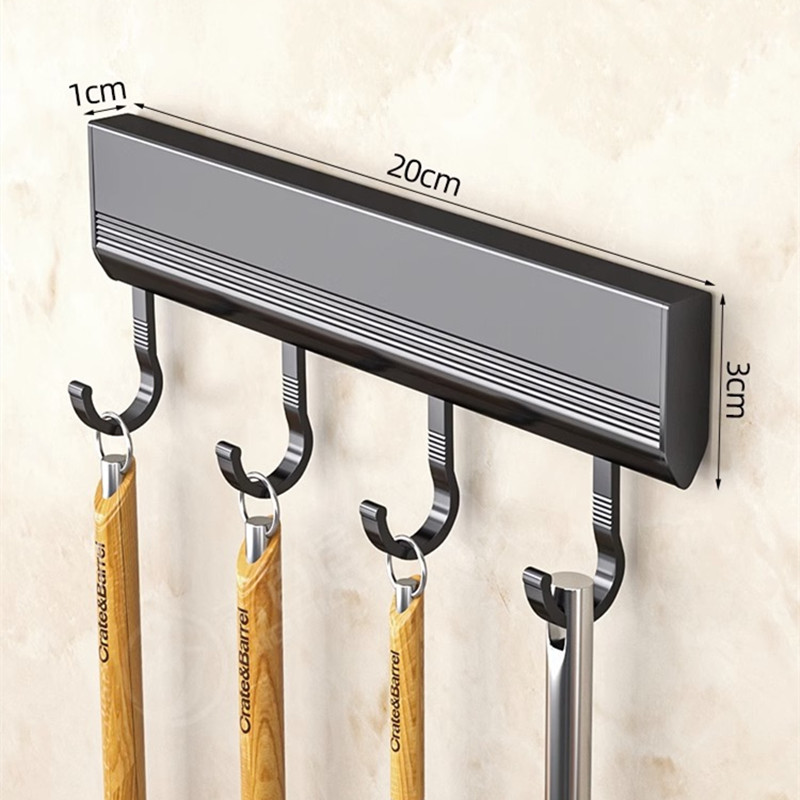 Manufacturers Supply Kitchen Hook Rack Punch-free Wall-mounted Rack Space Aluminum Hook Multi-functional Storage Row Hook Holder: Light Grey