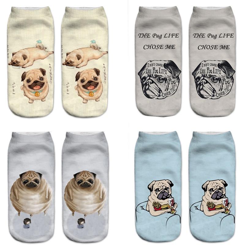 3D Printing Women Socks Unisex Socks Meias Feminina Funny Low Ankle pug Socks