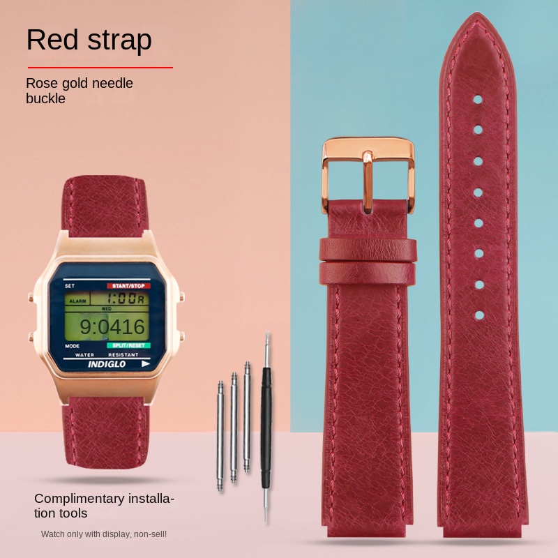 Para Casio pequeño cuadrado AE-1200WH AE1300 AQ-S810W A158 169 W-215/W-S200H SGW-300H correa de cuero pulsera Vintage 18mm TIMEX T80: Amarillo plata