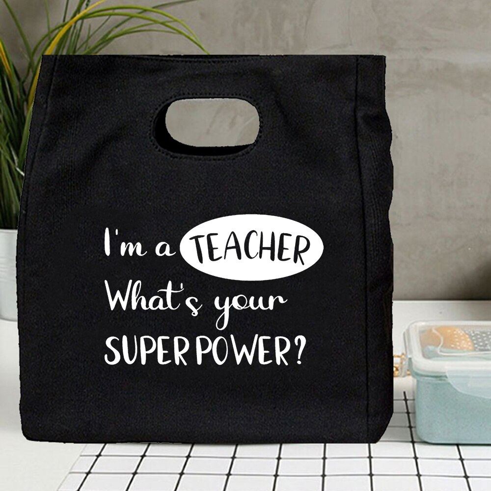 I'm Teacher-bolsas térmicas reutilizables con estampado de I'm Teacher, bolsa de lona de gran capacidad, caja enfriadora para profesores de escuela: Q02135-TBBK-C