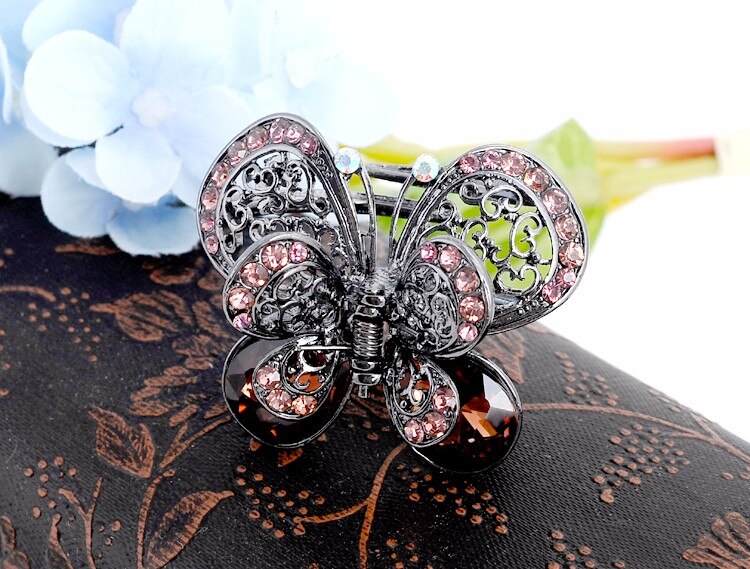 Vintage Rhinestone Butterfly Hair Claw Crab Crystal Embellished Medium Hair Clip Open Sides Hair Accessories For Women: purple