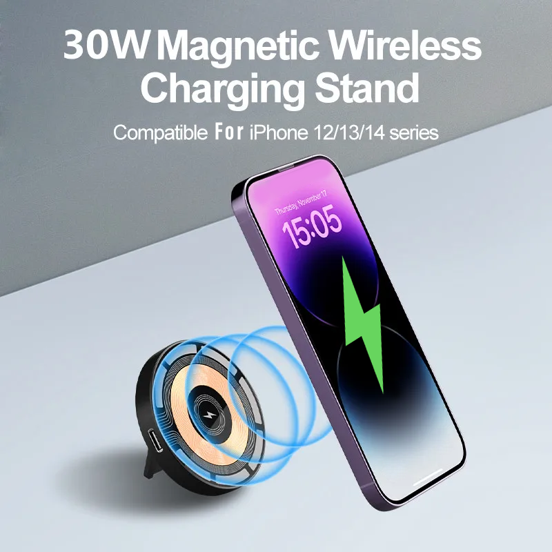 Cargador inalámbrico magnético de 30W para iPhone 15, 14, 13, 12 Pro Max, Mini almohadilla de carga inalámbrica rápida, soporte para cargadores de teléfono USB PD